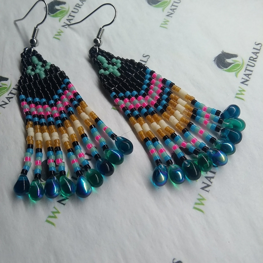 JRW Handmade Cactus Fringe Beaded Earrings - Picture 4 of 8